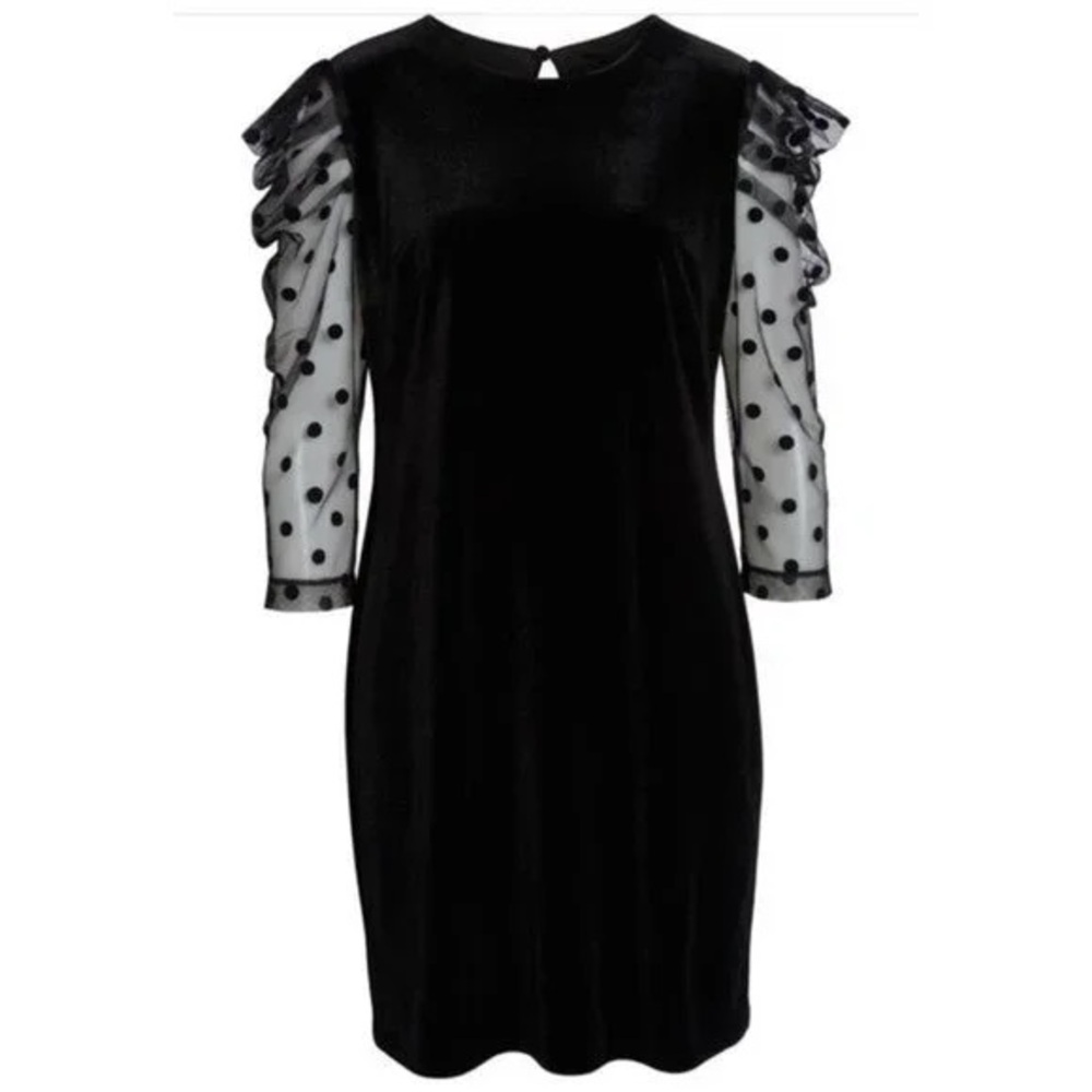 Black Velvet Dress with Polka Dot Sleeves